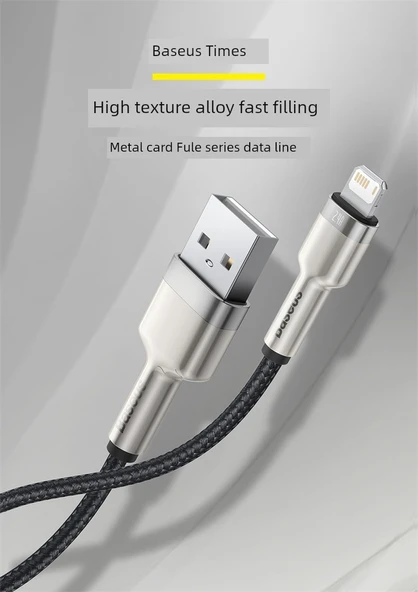 Siyah Metal Kafule USB Güç Kablosu - 0.25m - Hızlı Şarj - 5