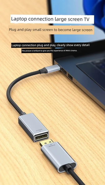 USB-C'den DP'ye Adaptör Kablosu - 1m Yüksek Yenileme Hızı - 8