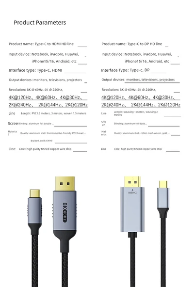 USB-C/HDMI Kablosu 8K 60Hz - 1.5m Örgü Alüminyum Alaşım - Derin Uzay Gri - 5