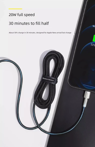 USB-C ile Lightning Kablo - Beyaz - 2m - 20W PD Hızlı Şarj - 10
