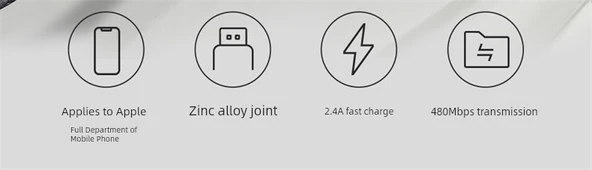 Siyah Metal Kafule USB Güç Kablosu - 0.25m - Hızlı Şarj - 6