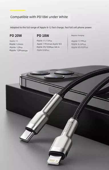USB-C ile Lightning Kablo - Beyaz - 2m - 20W PD Hızlı Şarj - 12
