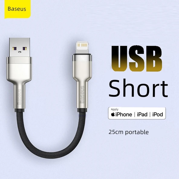Siyah Metal Kafule USB Güç Kablosu - 0.25m - Hızlı Şarj