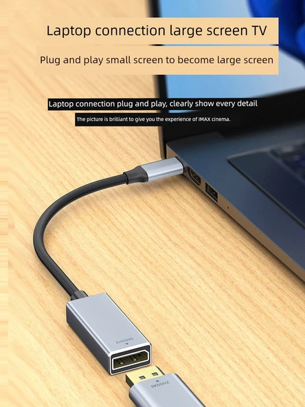 USB-C'den DP'ye Adaptör Kablosu - 1m Yüksek Yenileme Hızı - 4