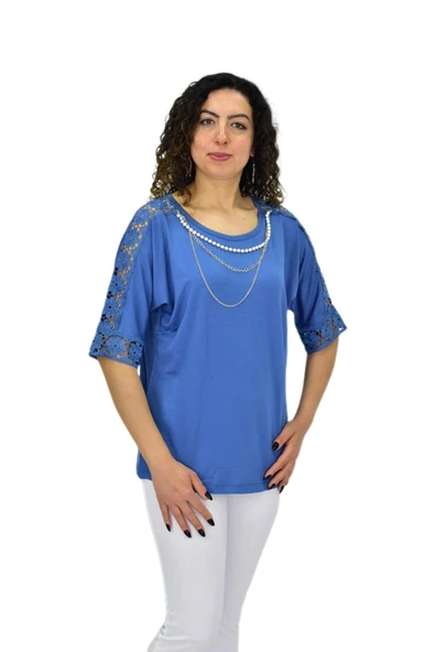 Kadın Kısa Kol Baskılı Bluz BGL-ST04708 - Resim 12