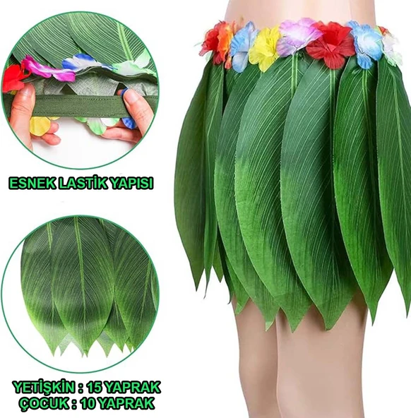 Tropikal Esintili Hawaii Yapraklı Parti Eteği Yetişkin Boy - 2