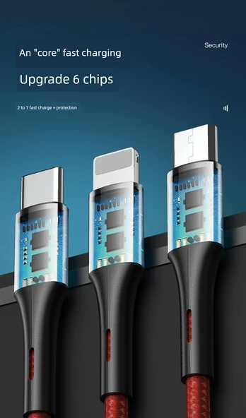 3'ü 1 Arada USB Veri Kablosu - Sihirli Siyah 1.5m - 12