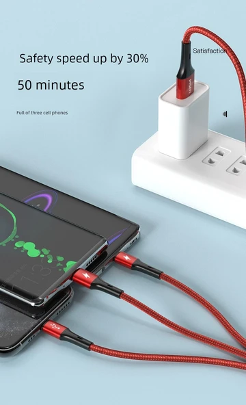 3'ü 1 Arada USB Veri Kablosu - Sihirli Siyah 1.5m - 10