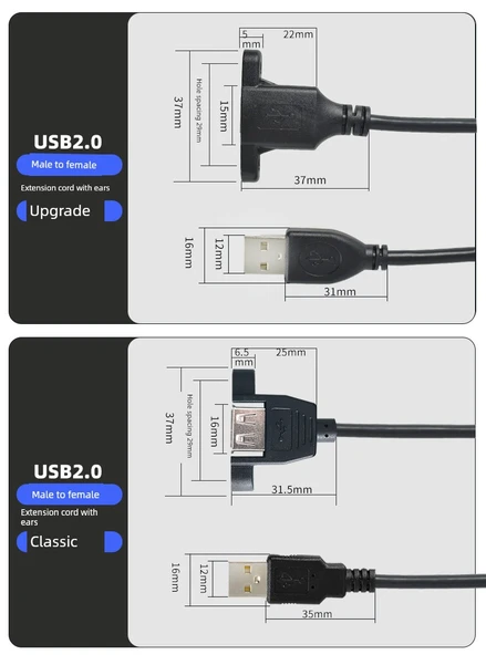USB 2.0 Uzatma Kablosu - 0.5M - [Klasik] Erkek - Dişi Kulaklı - 5