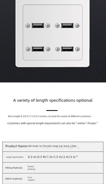 USB 2.0 Uzatma Kablosu - 0.3M - [Klasik] Erkek - Dişi Kulaklı - 12