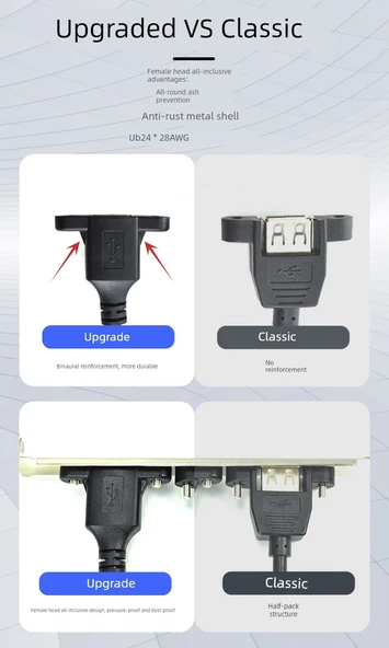 USB 2.0 Uzatma Kablosu - 0.3M - [Klasik] Erkek - Dişi Kulaklı - 3