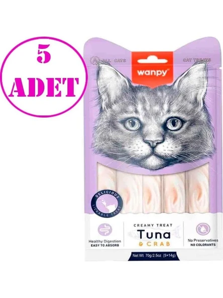5 adet Wanpy Wanpy Ton-Yengeç Krema Ödül 5x14gr Likit Kedi Ödülü Skt:09/2026