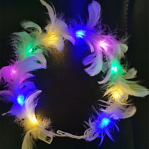 Led Işıklı Rengarenk Yanan 3 Fonksiyonlu Otrişli Parti Tacı Renkli 12x12 cm - 2