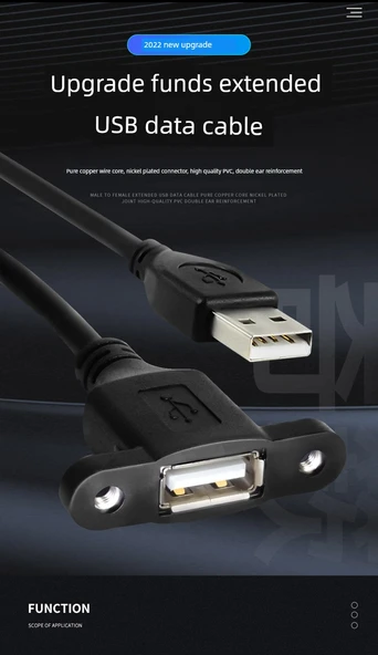 USB 2.0 Uzatma Kablosu - 0.5M - [Klasik] Erkek - Dişi Kulaklı - 6