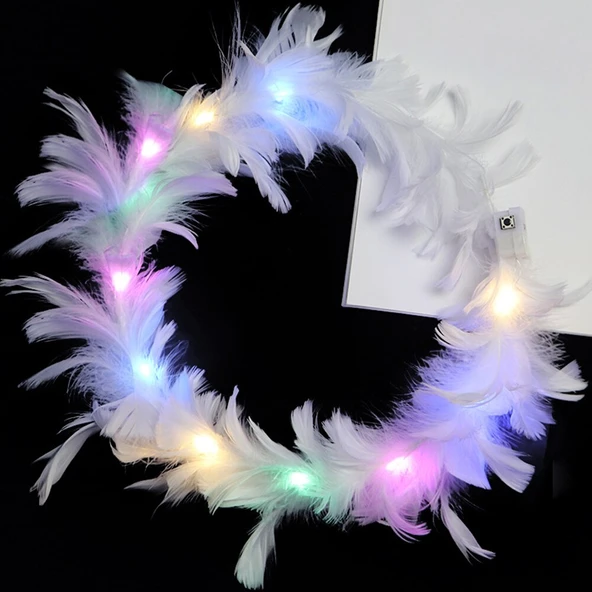 Led Işıklı Rengarenk Yanan 3 Fonksiyonlu Otrişli Parti Tacı Beyaz Renk 12x12 cm - 2
