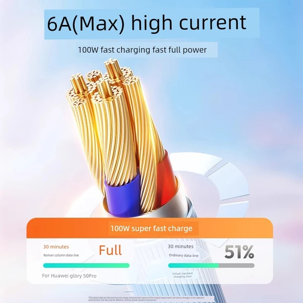 100W USB Type-C Şarj Kablosu - 1m - 2 Paket - Kalın Kablo - Uzak Zirve Mavisi - 3