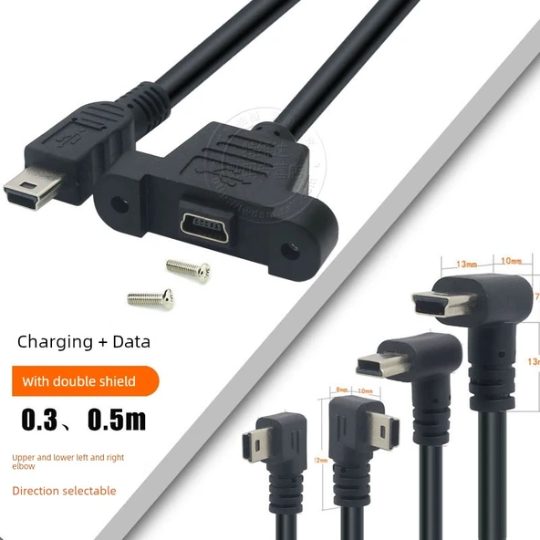 Mini USB Uzatma Kablosu - 0.5m - Aşağı Kıvrım - 2