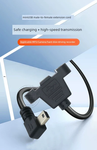 Mini USB Uzatma Kablosu - 0.5m - Aşağı Kıvrım - 7