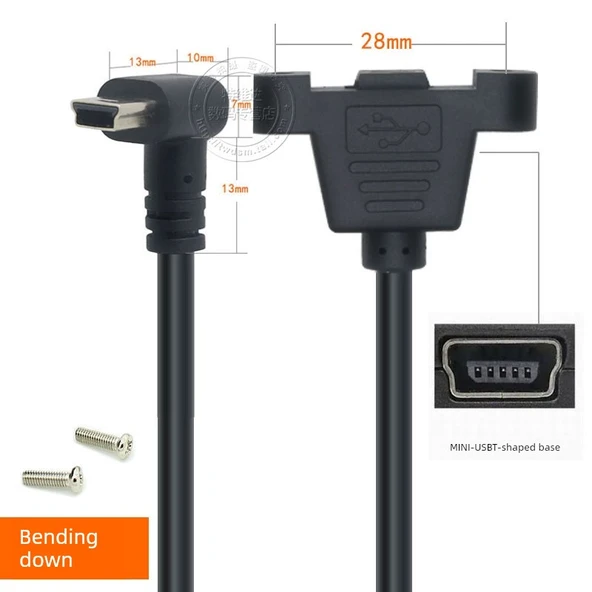 Mini USB Uzatma Kablosu - 0.5m - Aşağı Kıvrım