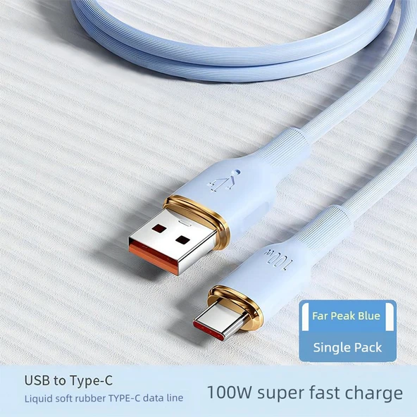 100W USB Type-C Şarj Kablosu - 2m - 1 Paket - Kalın Kablo - Uzak Zirve Mavisi