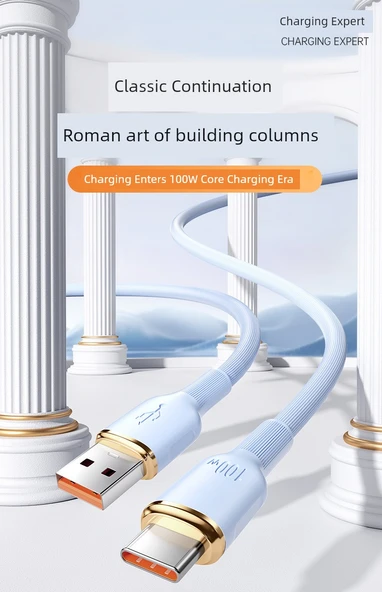100W USB Type-C Şarj Kablosu - 2m - 1 Paket - Kalın Kablo - Uzak Zirve Mavisi - 6