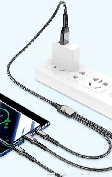 3'ü 1 Arada USB Hızlı Şarj Kablosu - 2m - Siyah (1 Paket) - 12