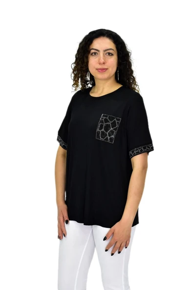 Kadın Kısa Kol Taşlı Bluz BGL-ST04709 - Resim 6