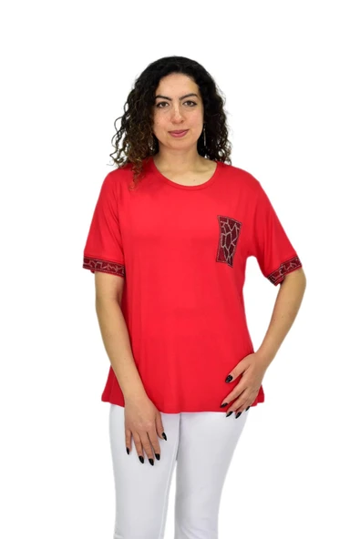 Kadın Kısa Kol Taşlı Bluz BGL-ST04709 - Resim 2