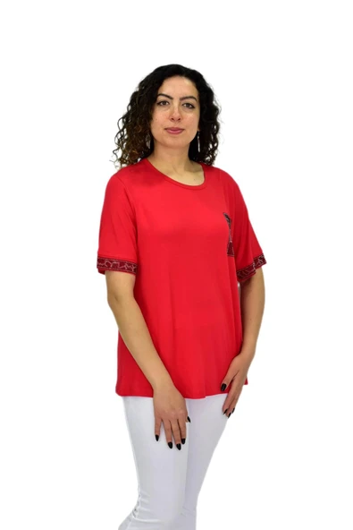 Kadın Kısa Kol Taşlı Bluz BGL-ST04709 - Resim 12