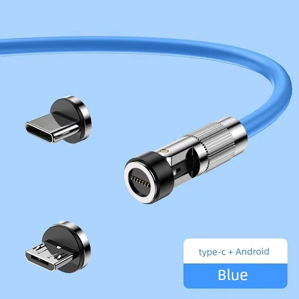 120W Magnetik Veri Kablosu - 1m - Gök Mavisi - Android + Type-C