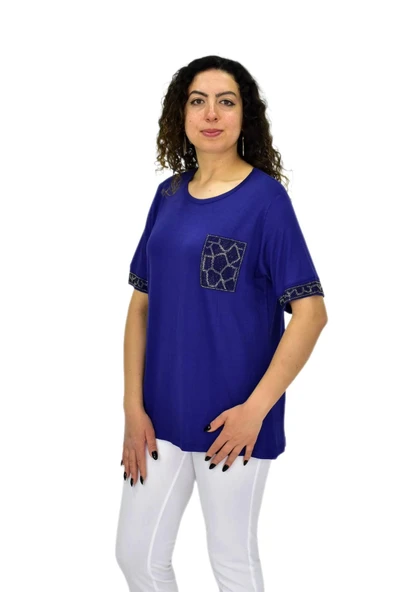 Kadın Kısa Kol Taşlı Bluz BGL-ST04709 - Resim 7