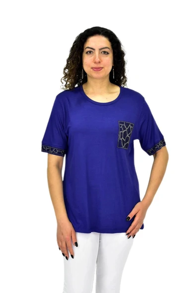 Kadın Kısa Kol Taşlı Bluz BGL-ST04709 - Resim 3