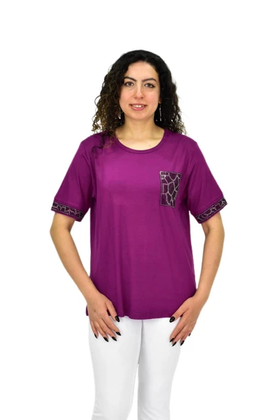 Kadın Kısa Kol Taşlı Bluz BGL-ST04709 - Resim 5