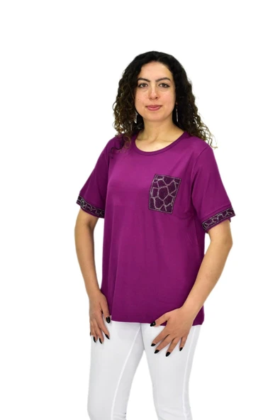 Kadın Kısa Kol Taşlı Bluz BGL-ST04709 - Resim 9