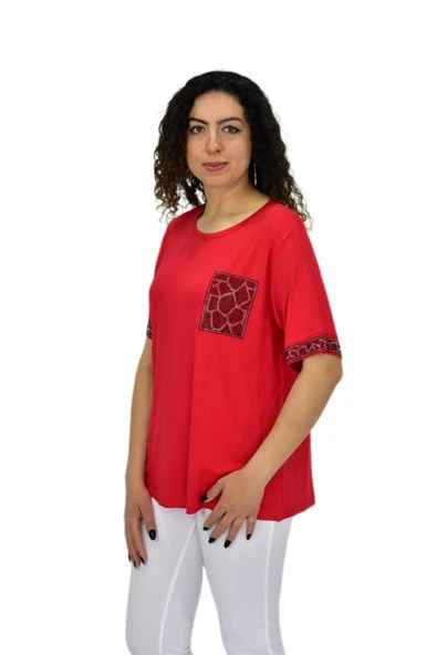 Kadın Kısa Kol Taşlı Bluz BGL-ST04709 - Resim 8