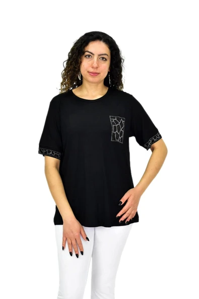 Kadın Kısa Kol Taşlı Bluz BGL-ST04709 ürün görseli