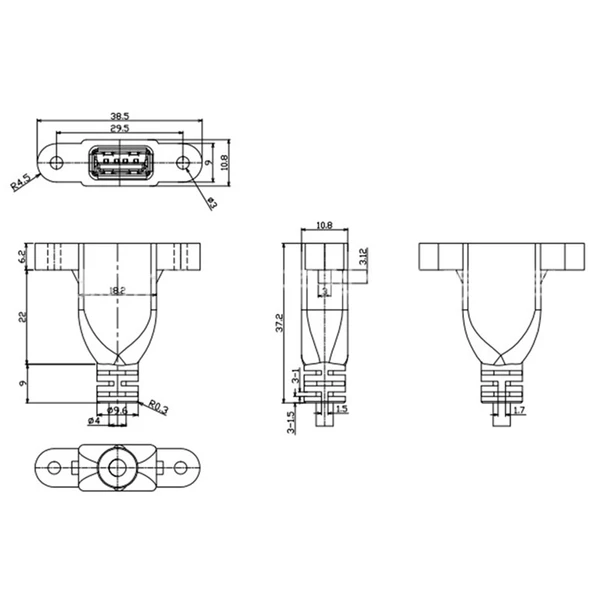 USB 2.0 Uzatma Kablosu - 0.3m Bükme (Model 2) - 4