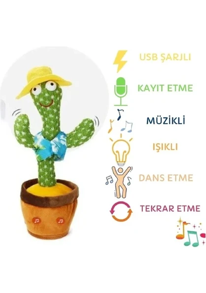 Konuşan Dans Eden Kaktüs Işıklı Saksı Peluş Oyuncak Cactus Toy