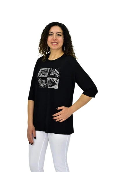 Kadın Kısa Kol Taşlı Bluz BGL-ST04710 - Resim 5