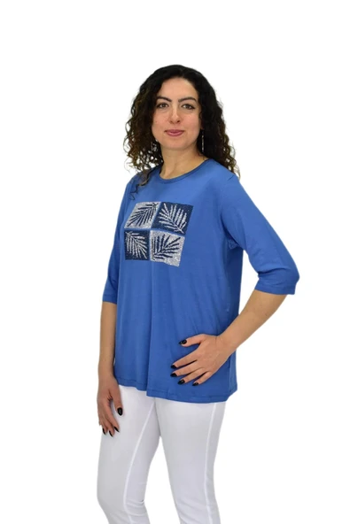 Kadın Kısa Kol Taşlı Bluz BGL-ST04710 - Resim 7