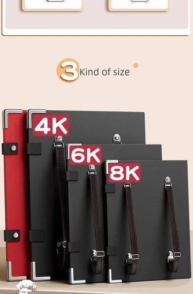 8K Çizim Defteri Seti - 4K Siyah Resim Klipsi (Kayışlı) + 50 8K Çizim Kağıdı + 2 Büyük Resim Klipsi - 8