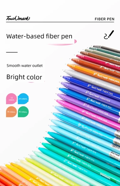 Su Bazlı Lif Kalem Seti - Makaron Renk Sistemi - 0.5+mm - 12 Adet - 8
