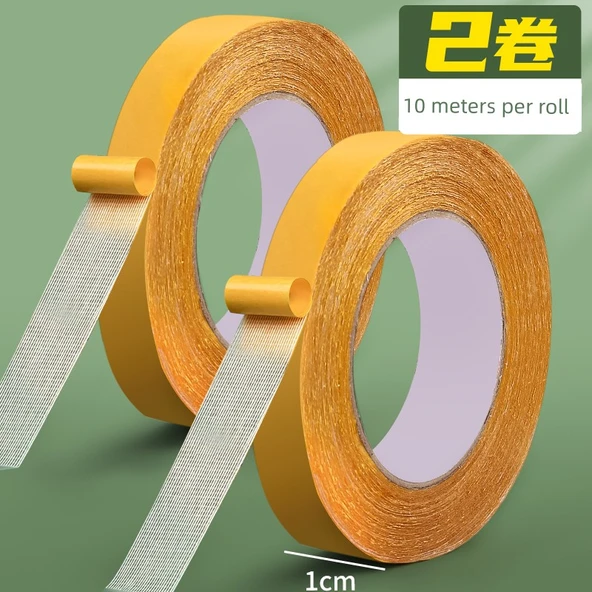Çift Taraflı Yapışkan Bant - 1cm Genişlik, 10M Uzunluk, 2 Rulo