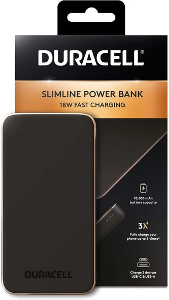 Duracell 10.000MAH Powerbank Pd 18W (USB-A, USB-C) - Siyah - Resim 2