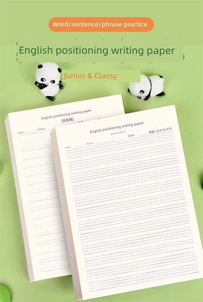 İngilizce Yazma Pratik Kağıdı - Şık İngilizce Pozisyonlama Kağıdı (50 yaprak/kitap) - Model 3 - 7