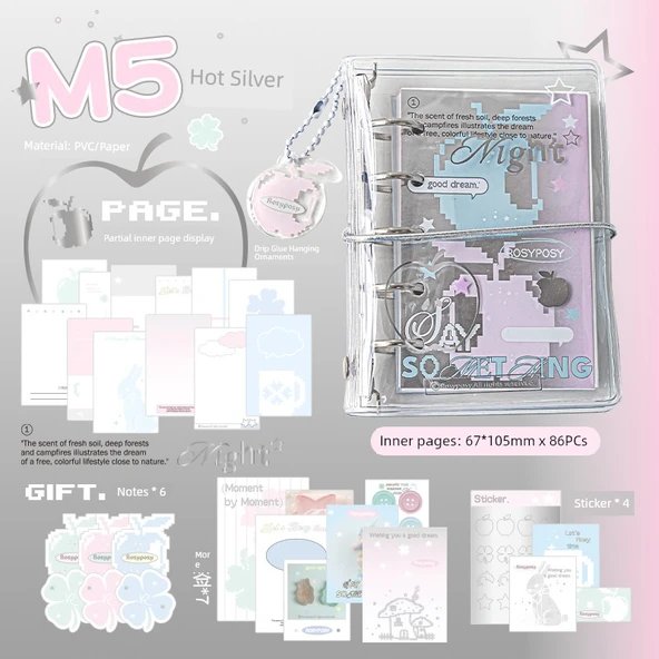 M5 Gevşek Yaprak Spiral Defter - M5 Yaz Kiti - Pembe Yeşil-Mint