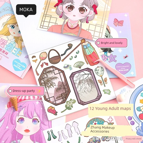 Prenses Kostüm ve Makyaj Çıkartma Kitabı - 4 Adet 100-Değişim Makyaj 1 (Araçlar Dahil) - Resim 4