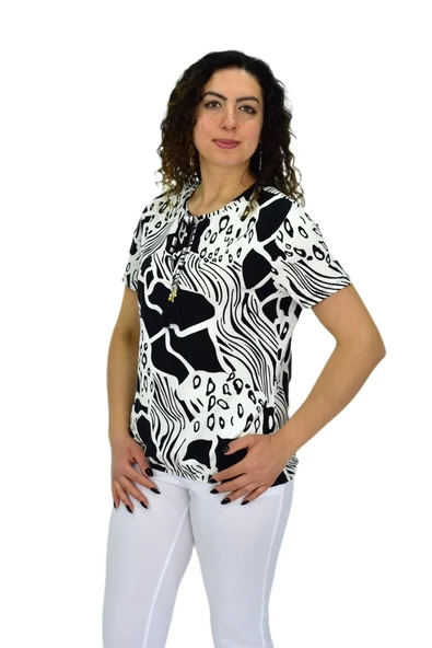 Kadın Kısa Kol Baskılı Bluz BGL-ST04701 - 3