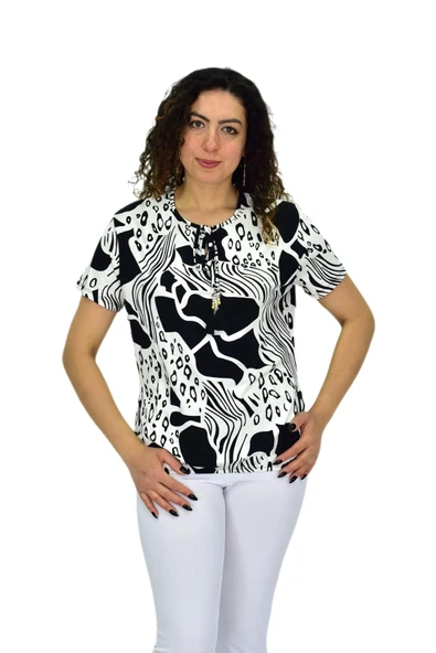 Kadın Kısa Kol Baskılı Bluz BGL-ST04701 - 2
