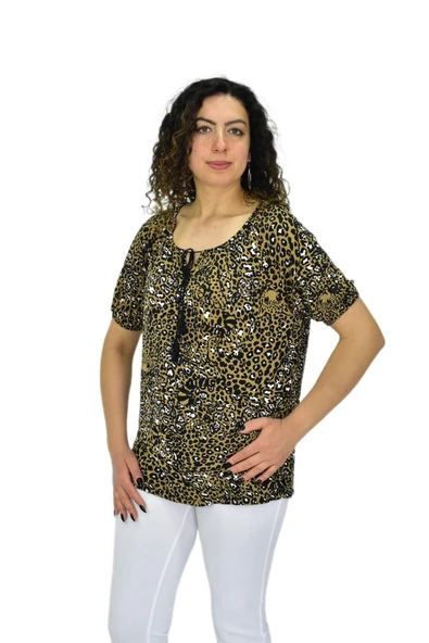 Kadın Kısa Kol Baskılı Bluz BGL-ST04702 - Resim 3
